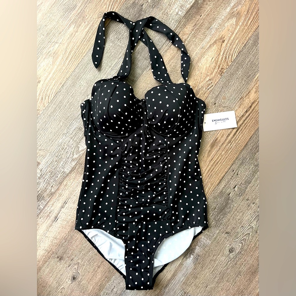 Black Polka Dot Kids Swimsuit